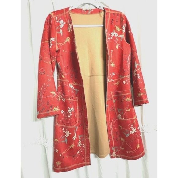 Solitaire Women Floral Boho Faux Suede Open Front Cardigan, Kimono, Jacket S - Picture 5 of 7